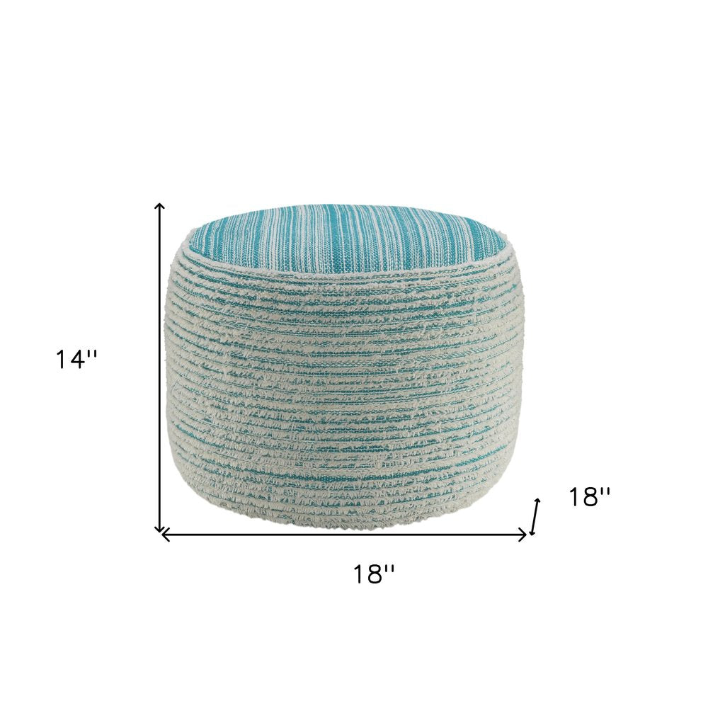 18" Blue Fabric Cylinder Striped Pouf Ottoman HomeRoots