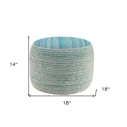 18" Blue Fabric Cylinder Striped Pouf Ottoman HomeRoots