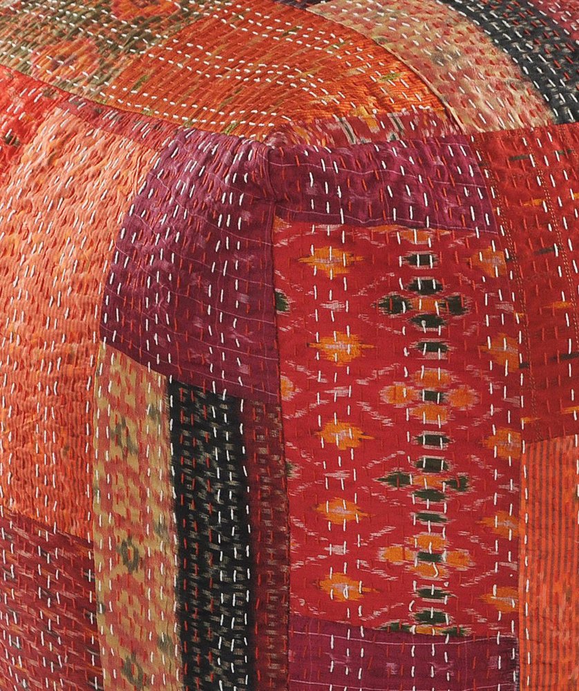 24" Red Patchwork Pouf Ottoman HomeRoots