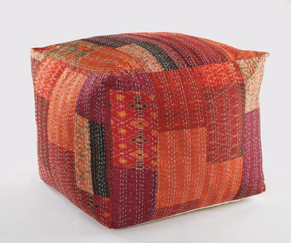 24" Red Patchwork Pouf Ottoman HomeRoots