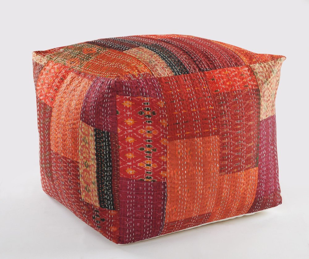 24" Red Patchwork Pouf Ottoman HomeRoots