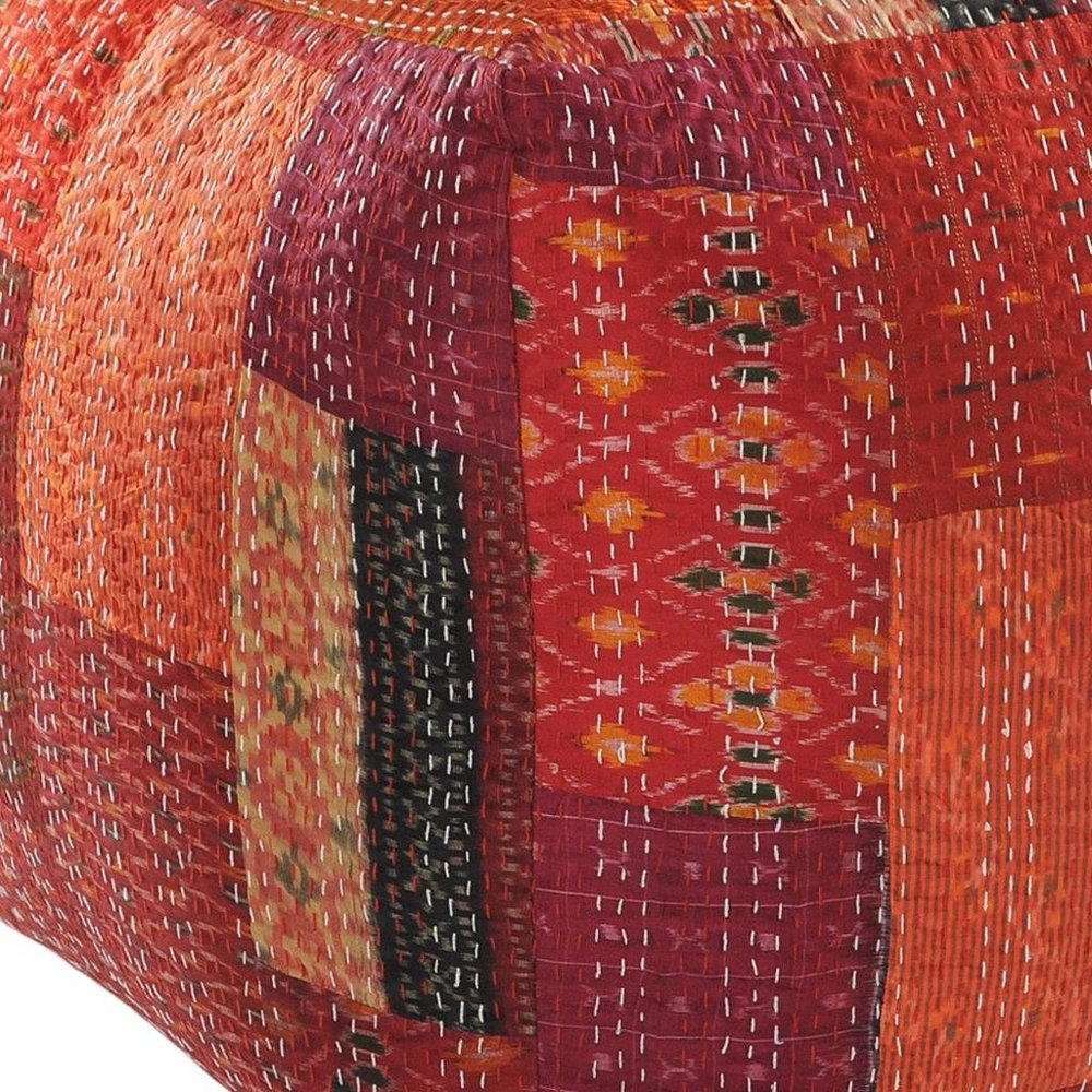 24" Red Patchwork Pouf Ottoman HomeRoots