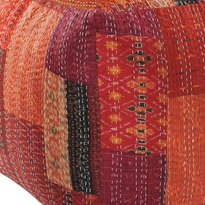 24" Red Patchwork Pouf Ottoman HomeRoots