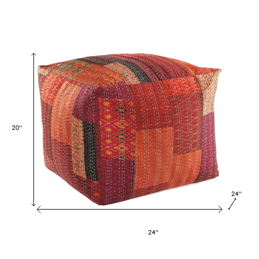 24" Red Patchwork Pouf Ottoman HomeRoots