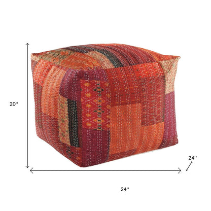 24" Red Patchwork Pouf Ottoman HomeRoots