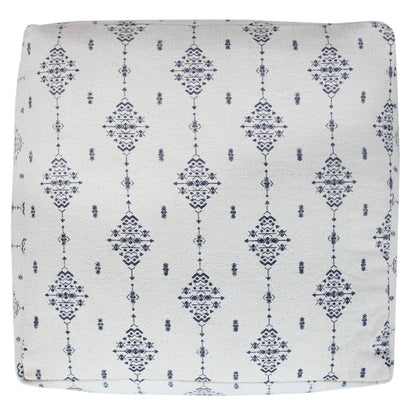 18" Natural And Navy Blue Cotton Medallion Pouf Ottoman HomeRoots