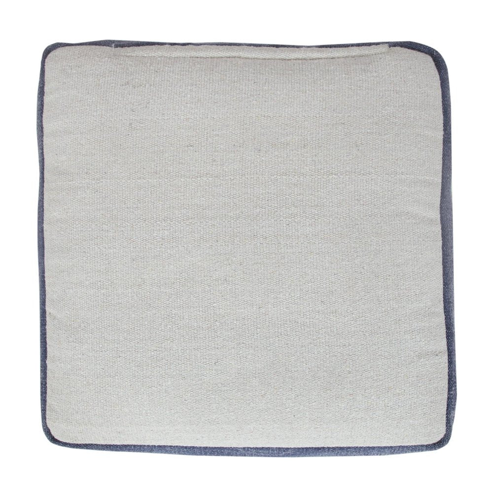 18" Natural And Navy Blue Cotton Medallion Pouf Ottoman HomeRoots