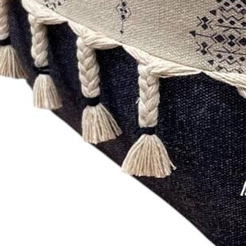 18" Natural And Navy Blue Cotton Medallion Pouf Ottoman HomeRoots