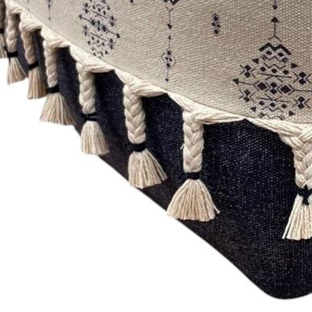 18" Natural And Navy Blue Cotton Medallion Pouf Ottoman HomeRoots