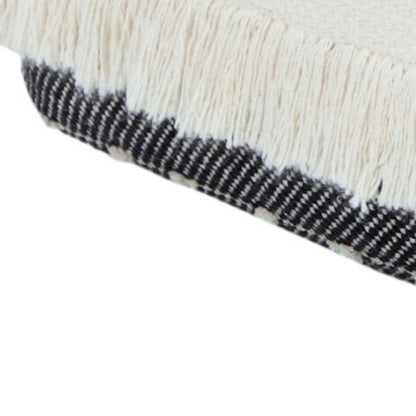 18" White Cotton Striped Pouf Ottoman HomeRoots
