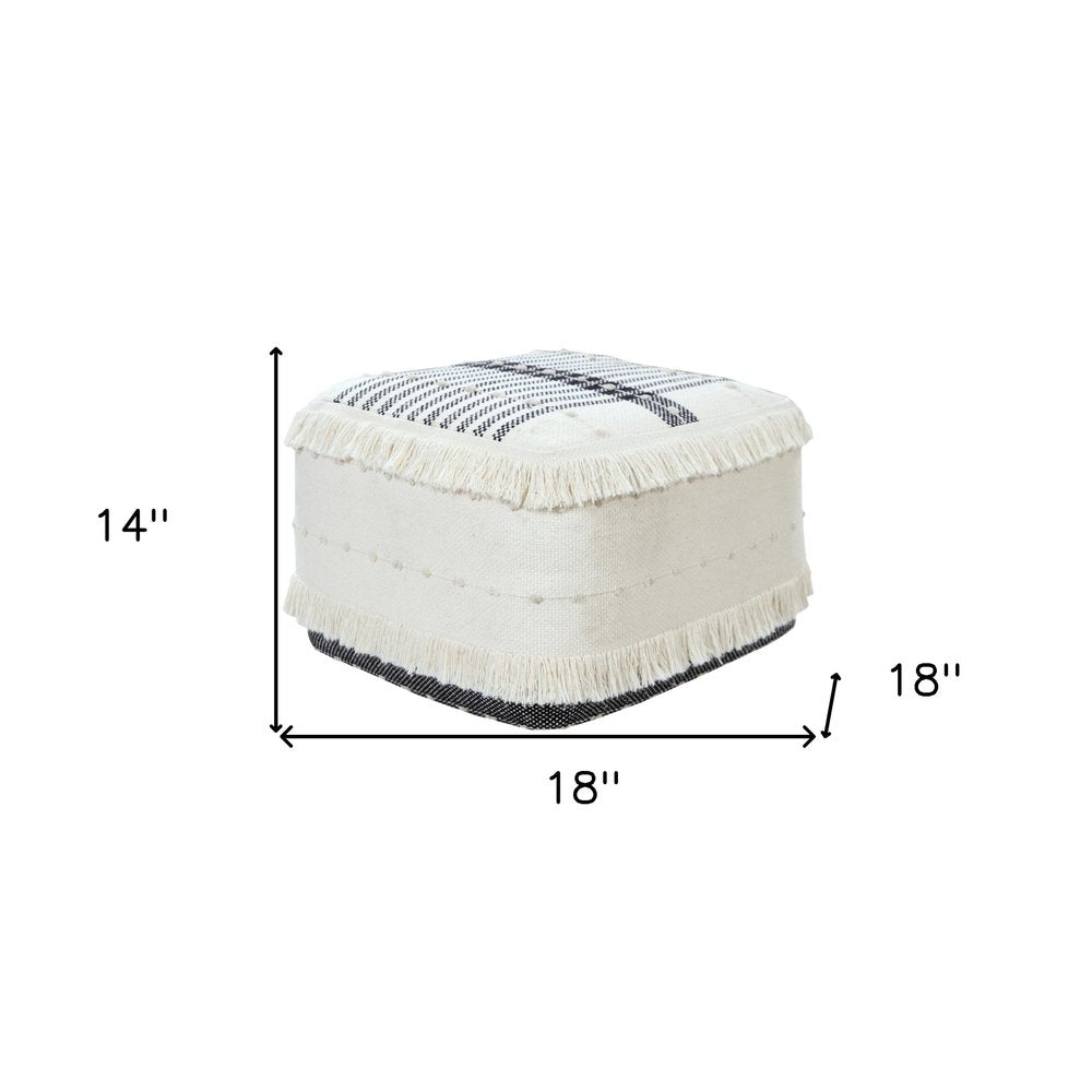 18" White Cotton Striped Pouf Ottoman HomeRoots