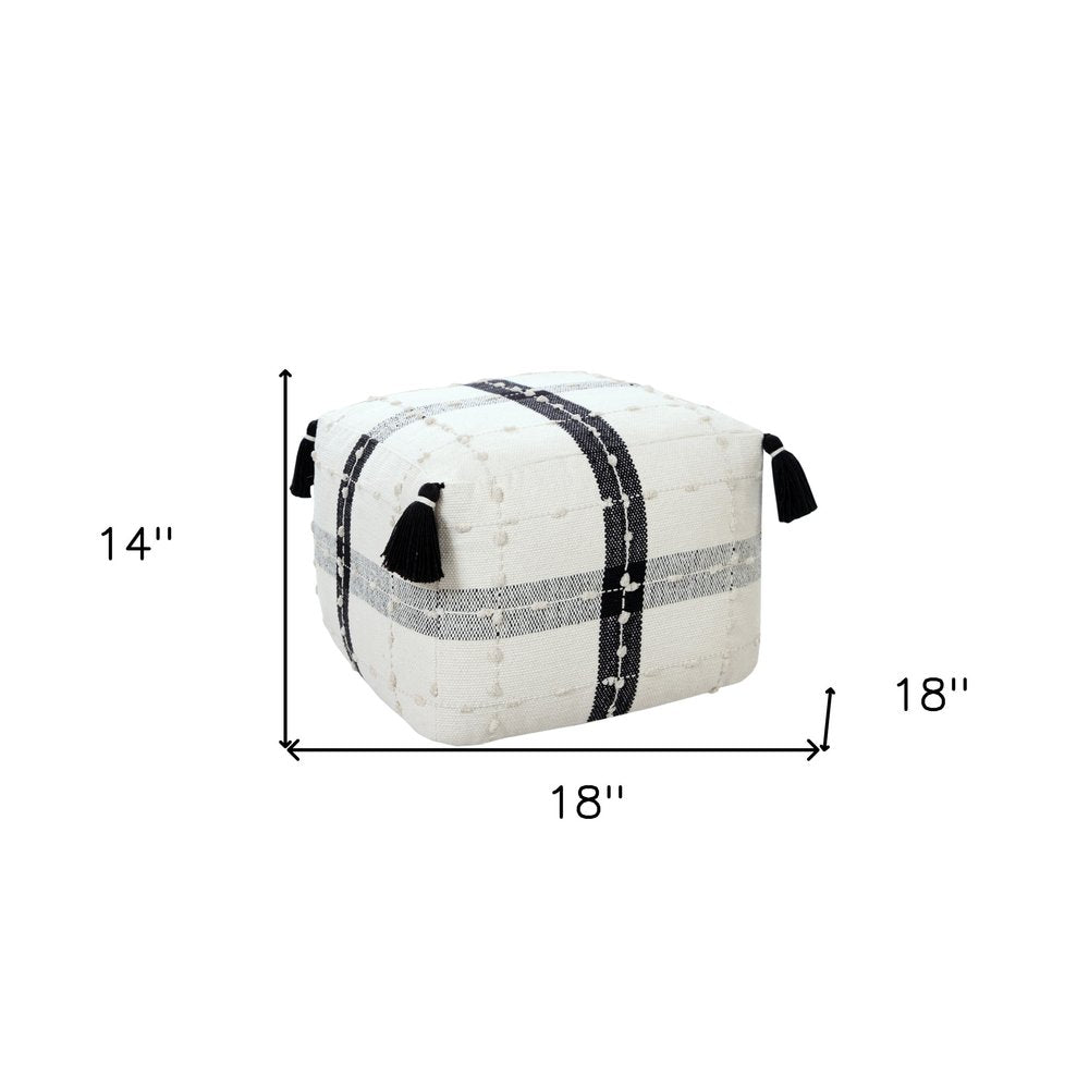 18" Black Cotton Striped Pouf Ottoman HomeRoots