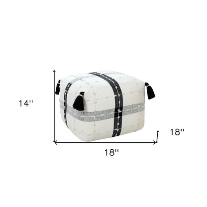 18" Black Cotton Striped Pouf Ottoman HomeRoots