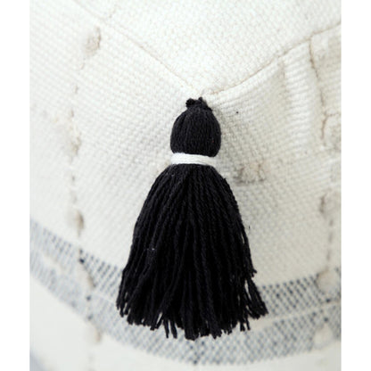 18" Black Cotton Striped Pouf Ottoman HomeRoots