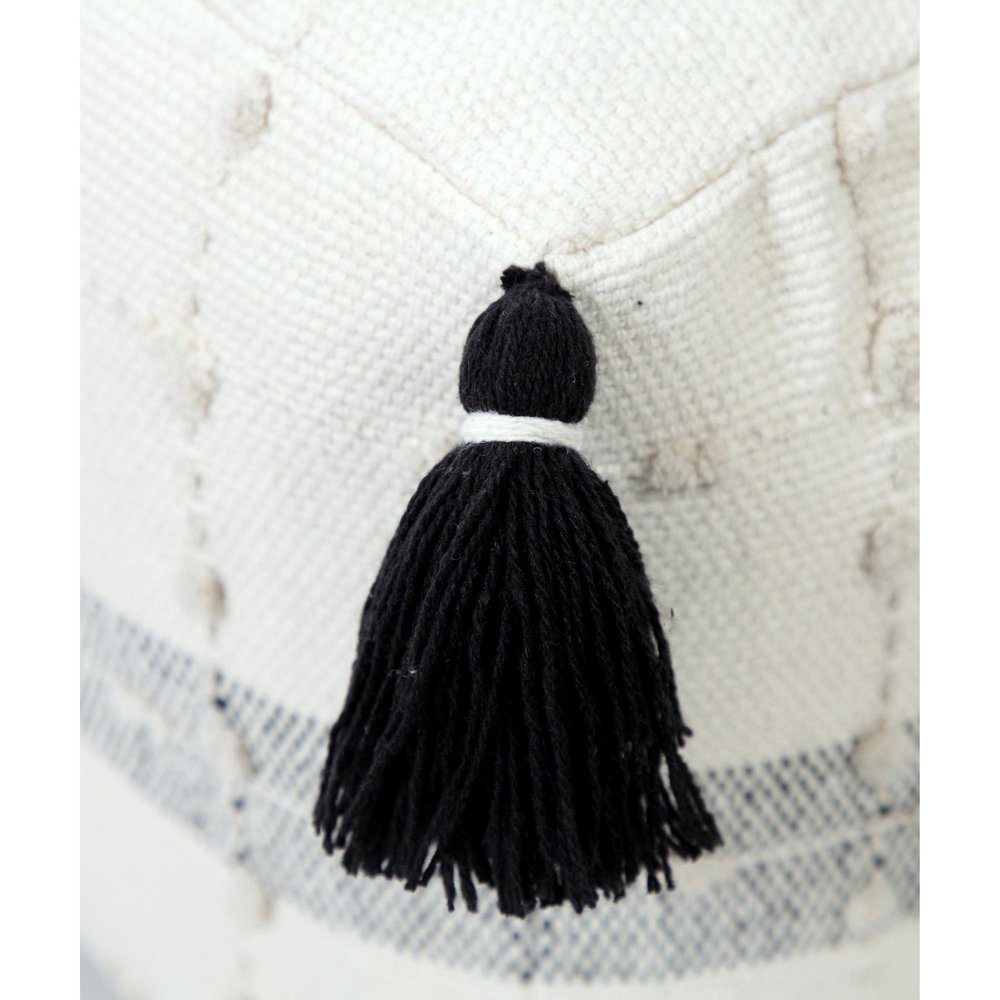 18" Black Cotton Striped Pouf Ottoman HomeRoots