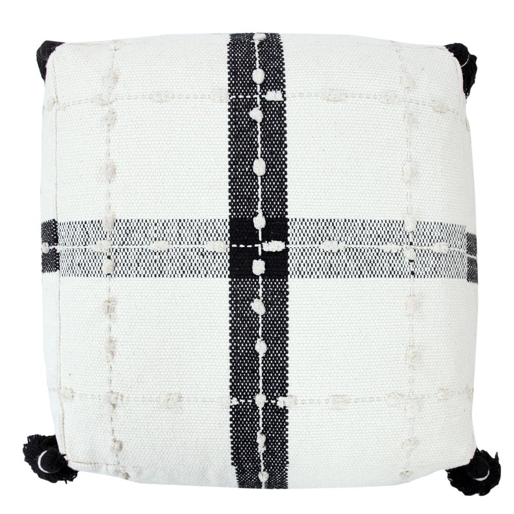 18" Black Cotton Striped Pouf Ottoman HomeRoots