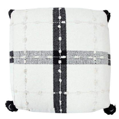 18" Black Cotton Striped Pouf Ottoman HomeRoots