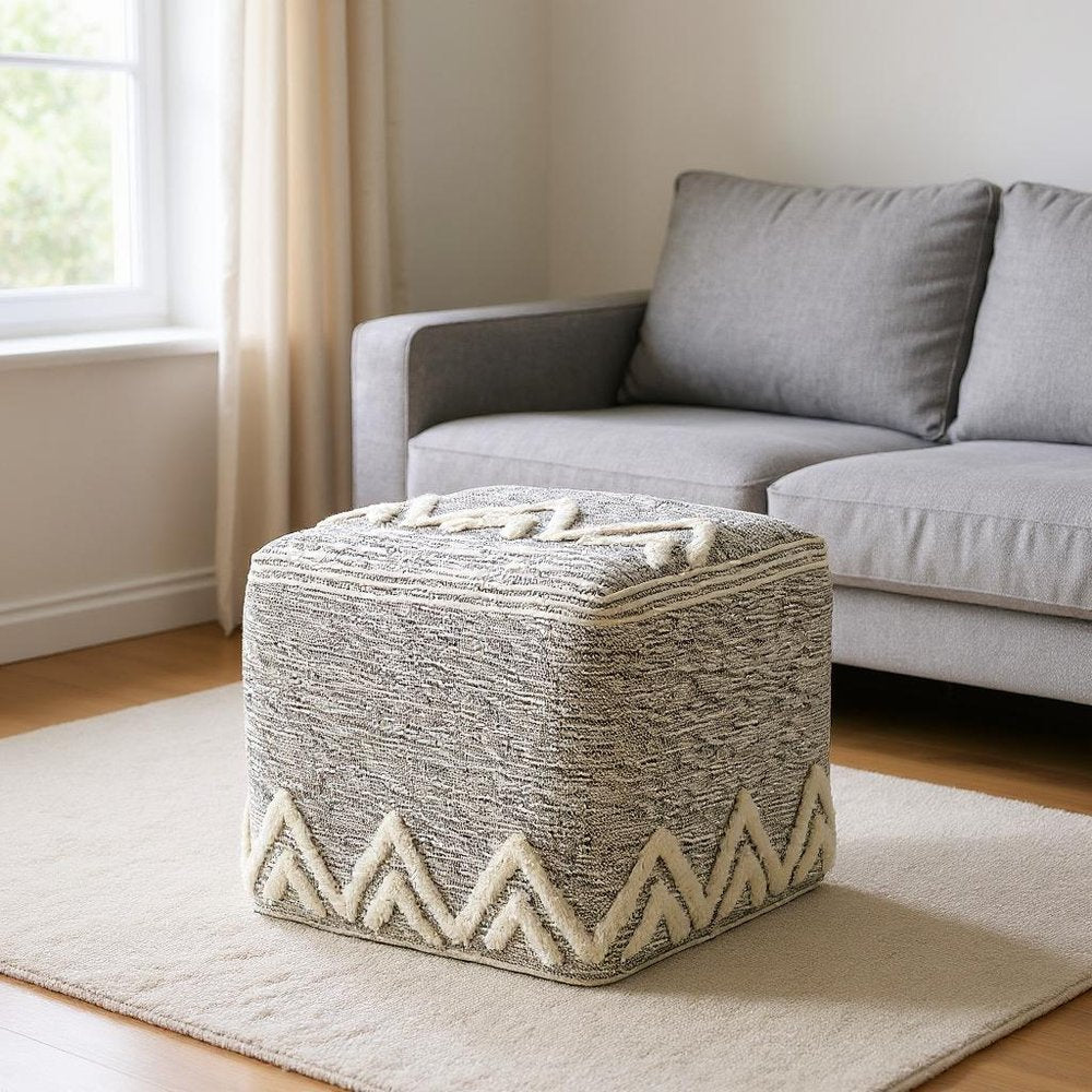16" Gray Upholstery Pouf Ottoman HomeRoots
