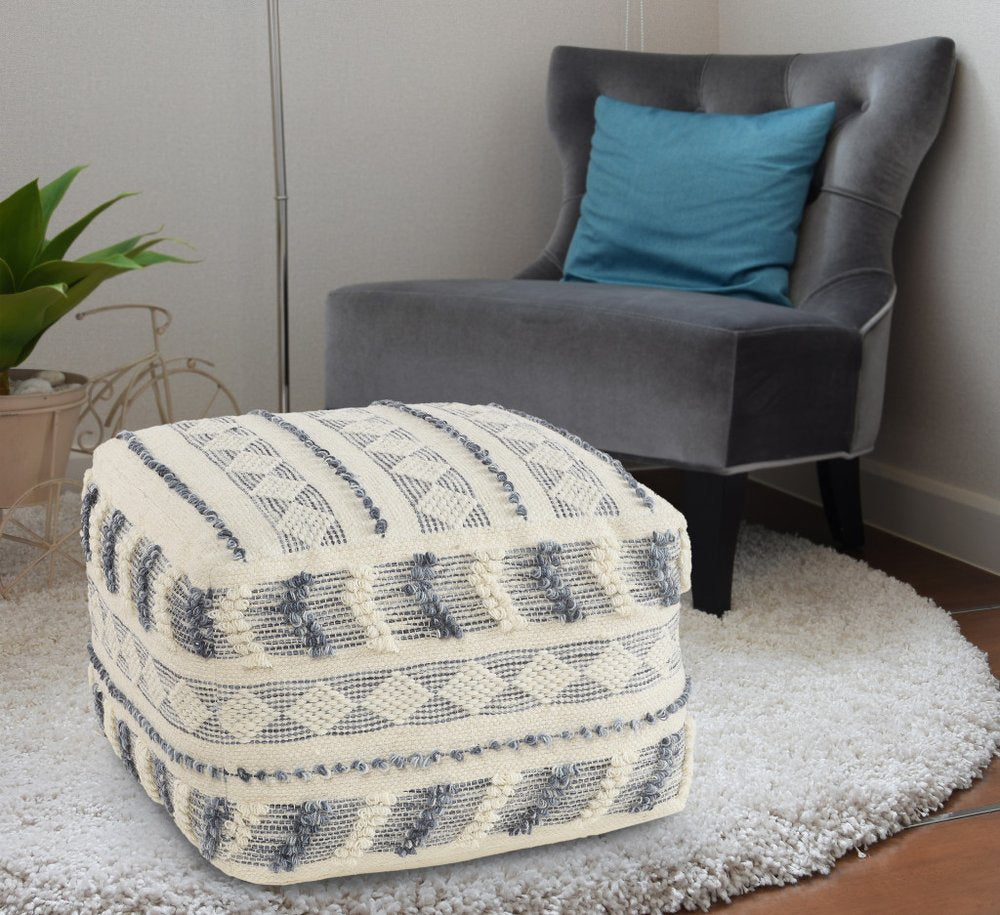 18" Blue Striped Pouf Ottoman HomeRoots