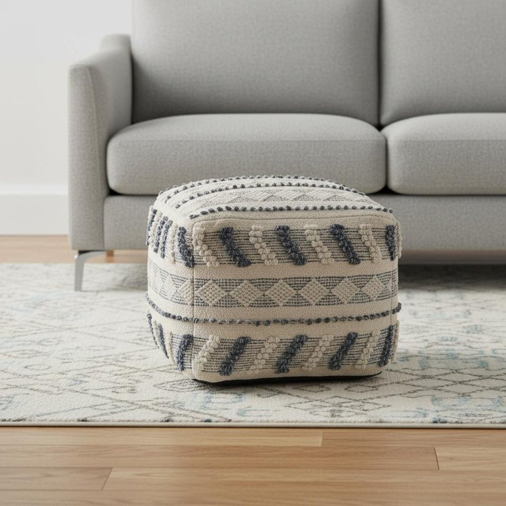 18" Blue Striped Pouf Ottoman HomeRoots