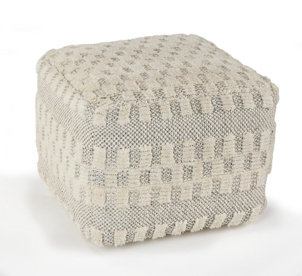 18" Beige Geometric Pouf Ottoman HomeRoots