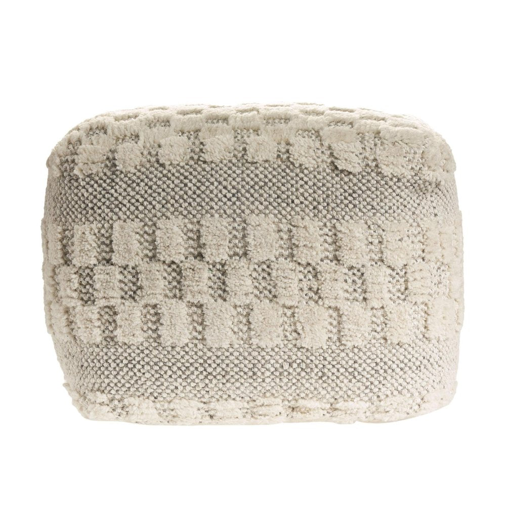 18" Beige Geometric Pouf Ottoman HomeRoots