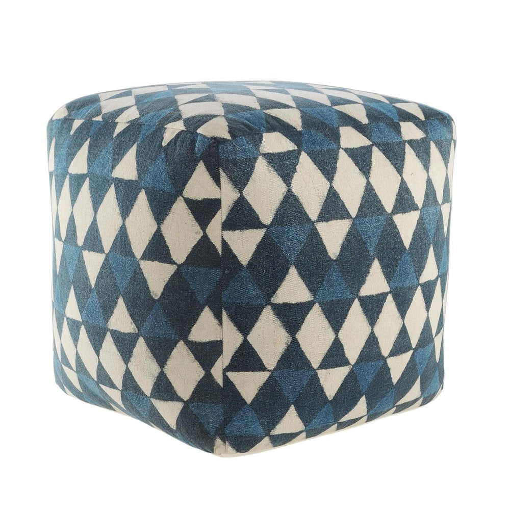 20" Blue Cotton Geometric Pouf Ottoman HomeRoots