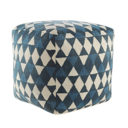 20" Blue Cotton Geometric Pouf Ottoman HomeRoots