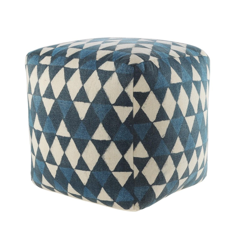 20" Blue Cotton Geometric Pouf Ottoman HomeRoots