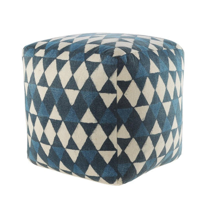 20" Blue Cotton Geometric Pouf Ottoman HomeRoots
