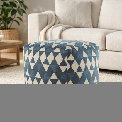 20" Blue Cotton Geometric Pouf Ottoman HomeRoots