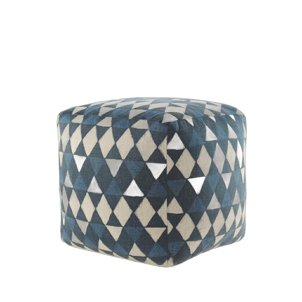 20" Blue Cotton Geometric Pouf Ottoman HomeRoots