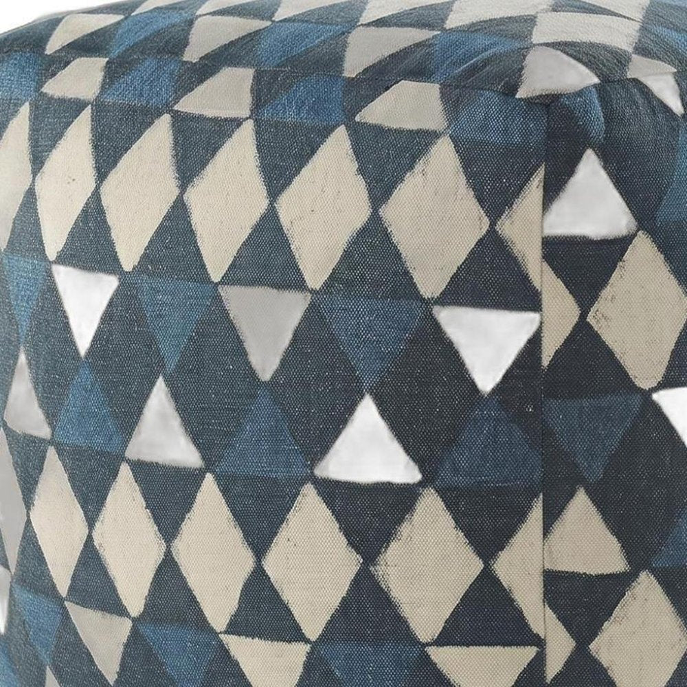 20" Blue Cotton Geometric Pouf Ottoman HomeRoots