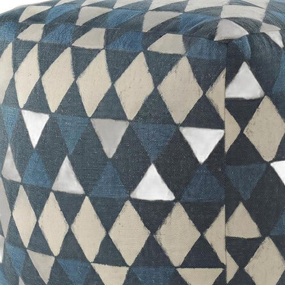 20" Blue Cotton Geometric Pouf Ottoman HomeRoots