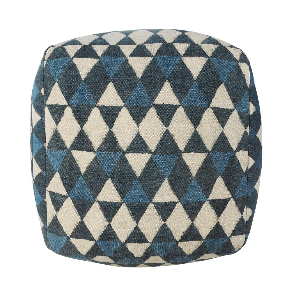 20" Blue Cotton Geometric Pouf Ottoman HomeRoots