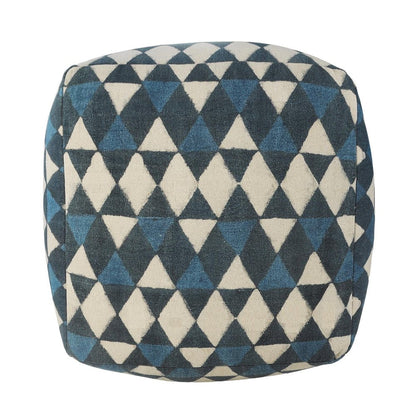 20" Blue Cotton Geometric Pouf Ottoman HomeRoots