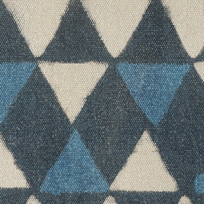 20" Blue Cotton Geometric Pouf Ottoman HomeRoots