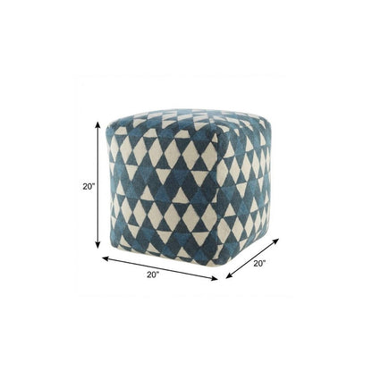 20" Blue Cotton Geometric Pouf Ottoman HomeRoots