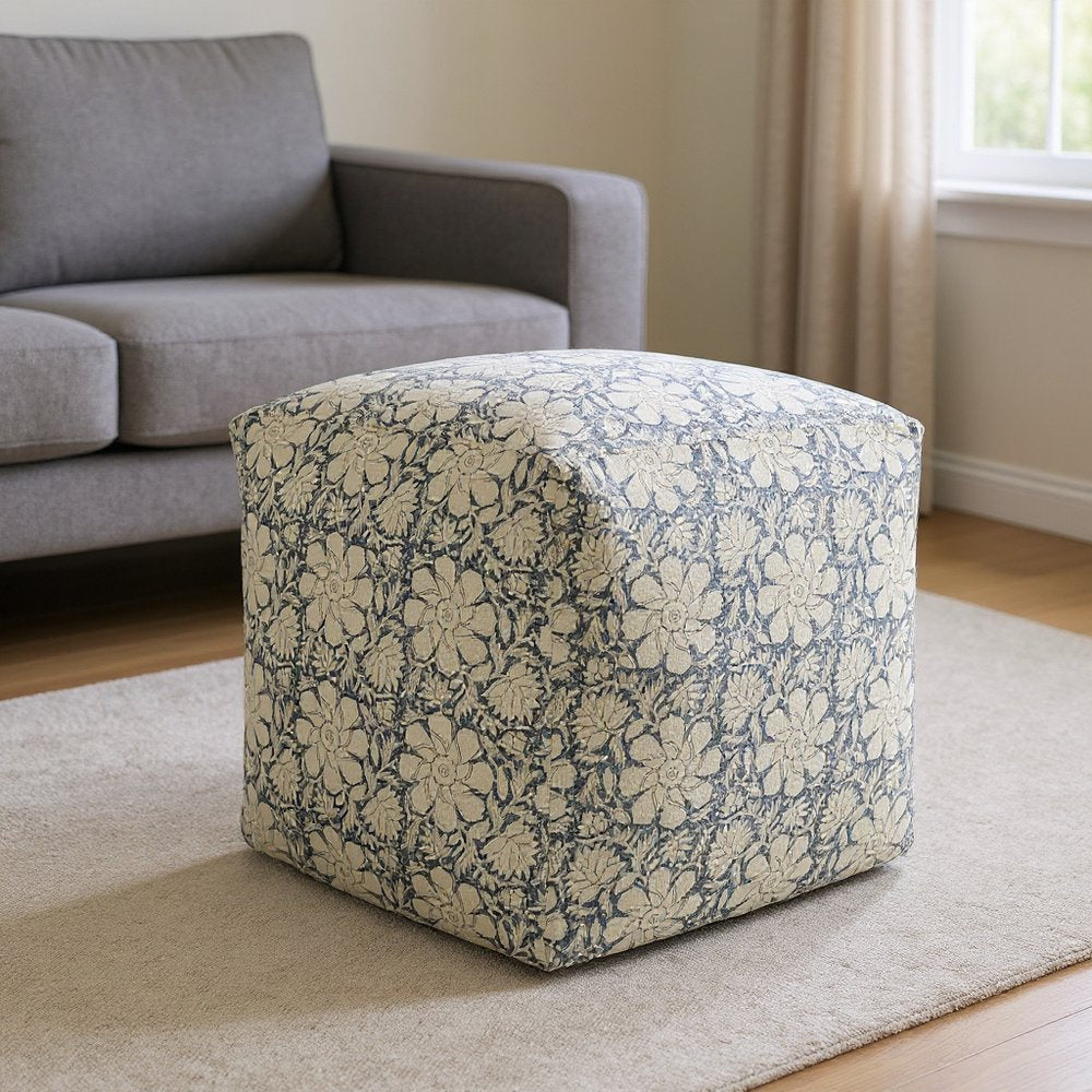 20" Beige Cotton Abstract Pouf Ottoman HomeRoots