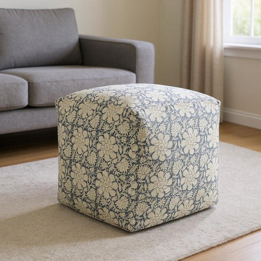 20" Beige Cotton Abstract Pouf Ottoman HomeRoots