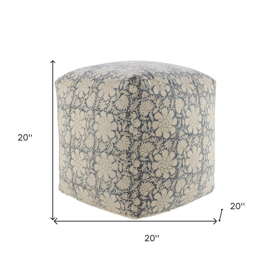 20" Beige Cotton Abstract Pouf Ottoman HomeRoots
