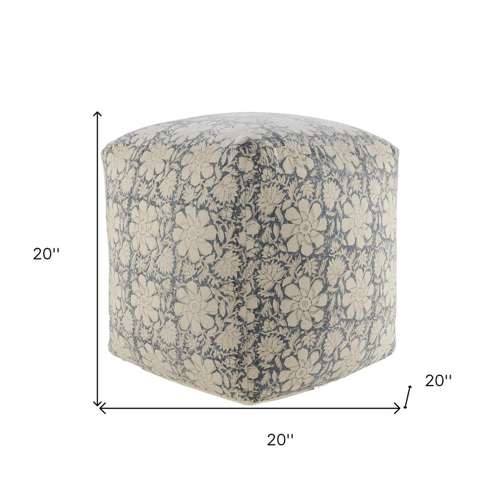 20" Beige Cotton Abstract Pouf Ottoman HomeRoots