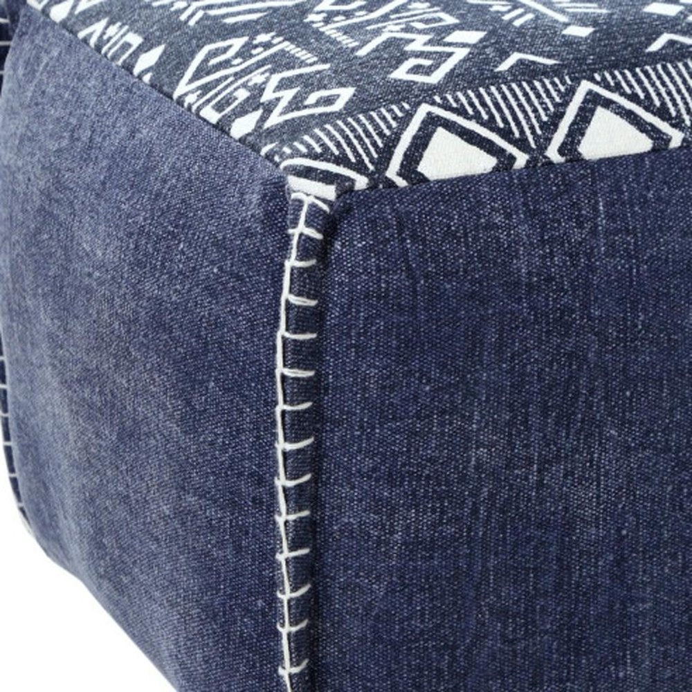 18" Blue Cotton Geometric Pouf Ottoman HomeRoots