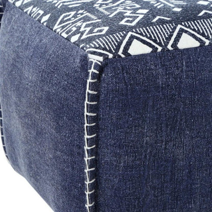 18" Blue Cotton Geometric Pouf Ottoman HomeRoots
