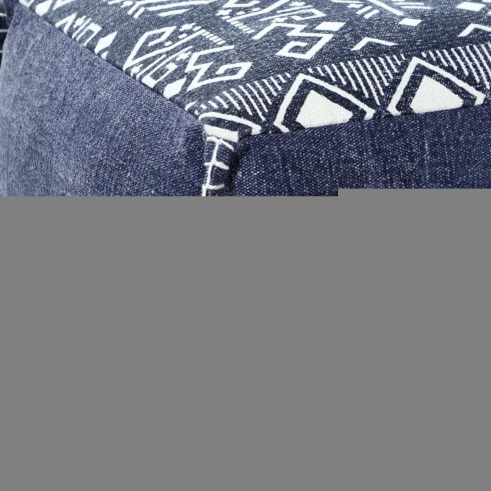 18" Blue Cotton Geometric Pouf Ottoman HomeRoots