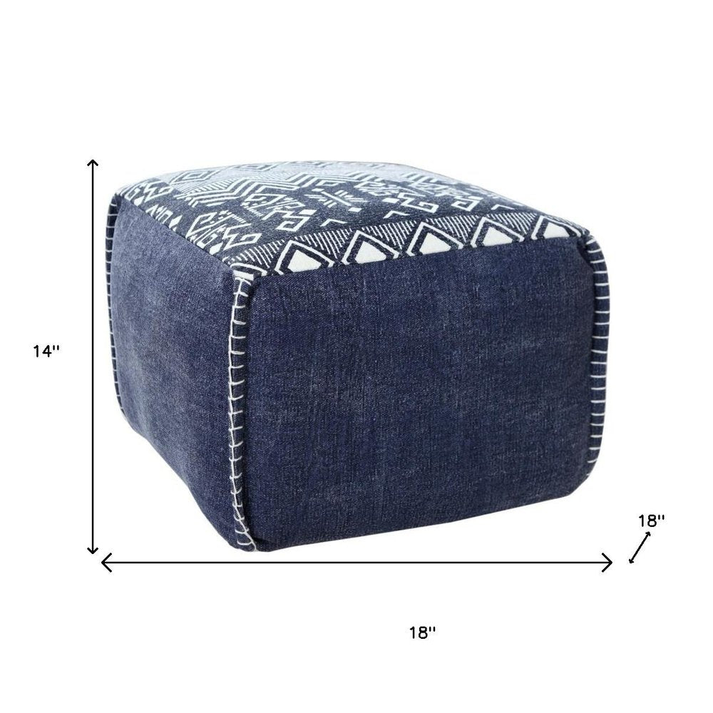 18" Blue Cotton Geometric Pouf Ottoman HomeRoots