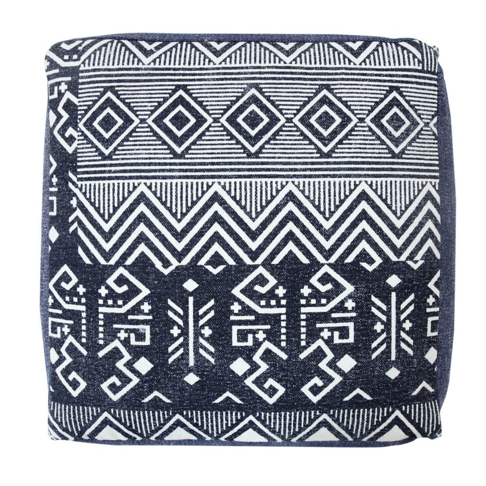 18" Blue Cotton Geometric Pouf Ottoman HomeRoots
