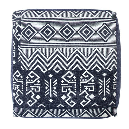 18" Blue Cotton Geometric Pouf Ottoman HomeRoots