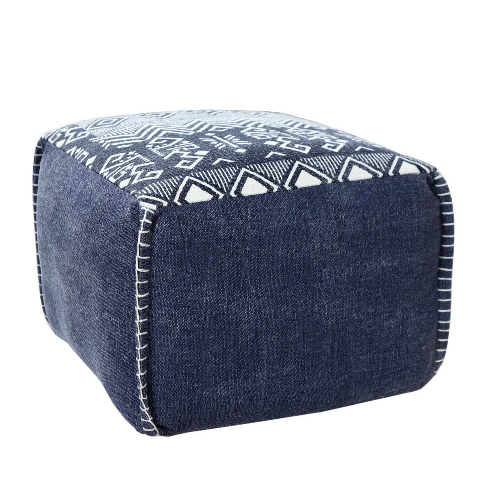 18" Blue Cotton Geometric Pouf Ottoman HomeRoots