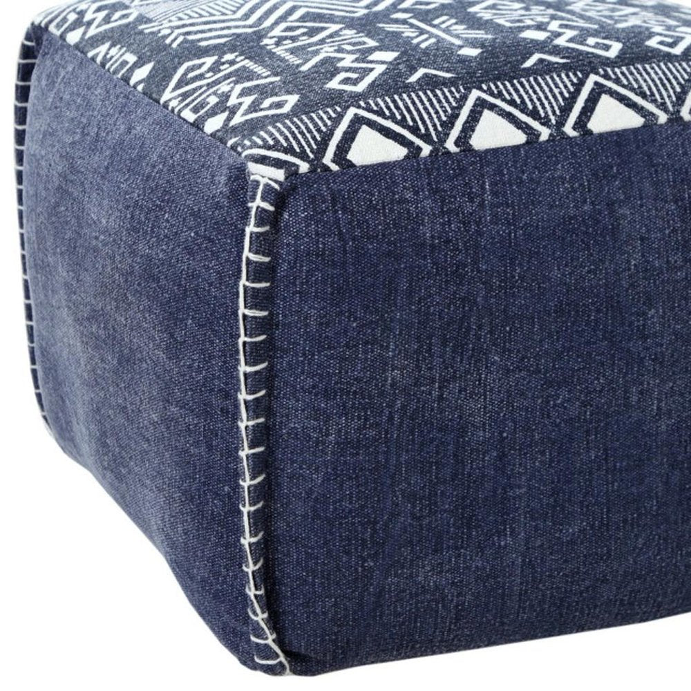 18" Blue Cotton Geometric Pouf Ottoman HomeRoots